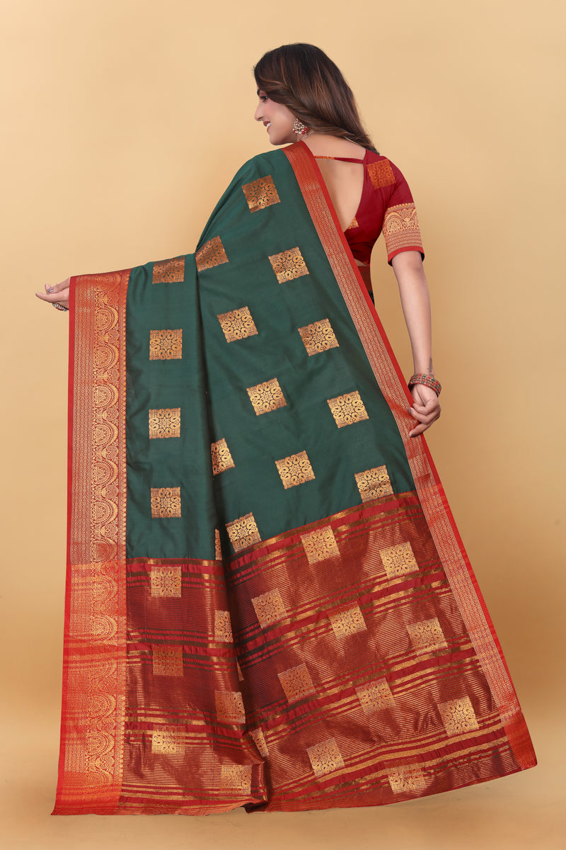 Lichi Copper Three Dark Green Banarasi Saree