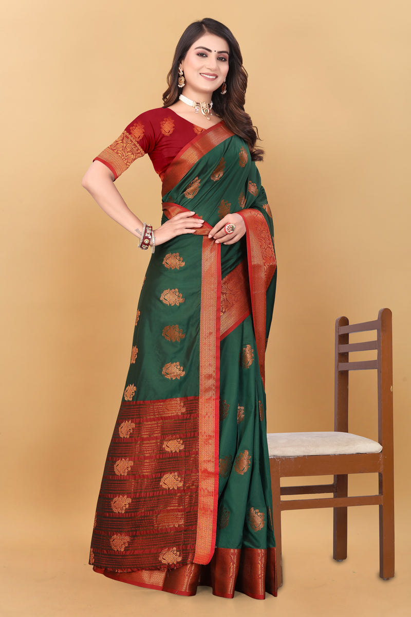 Lichi Copper Six Dark Green Banarasi Saree