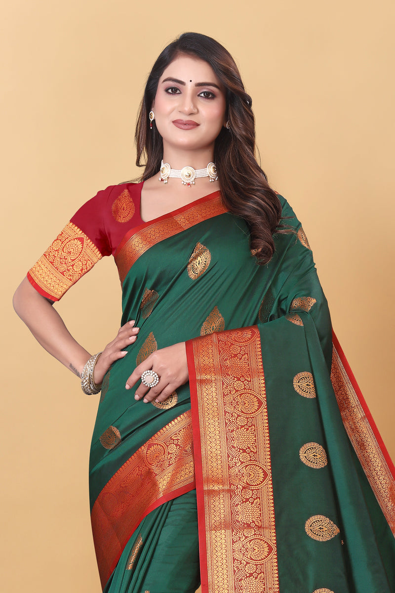 Lichi Copper Dark Green Banarasi Saree