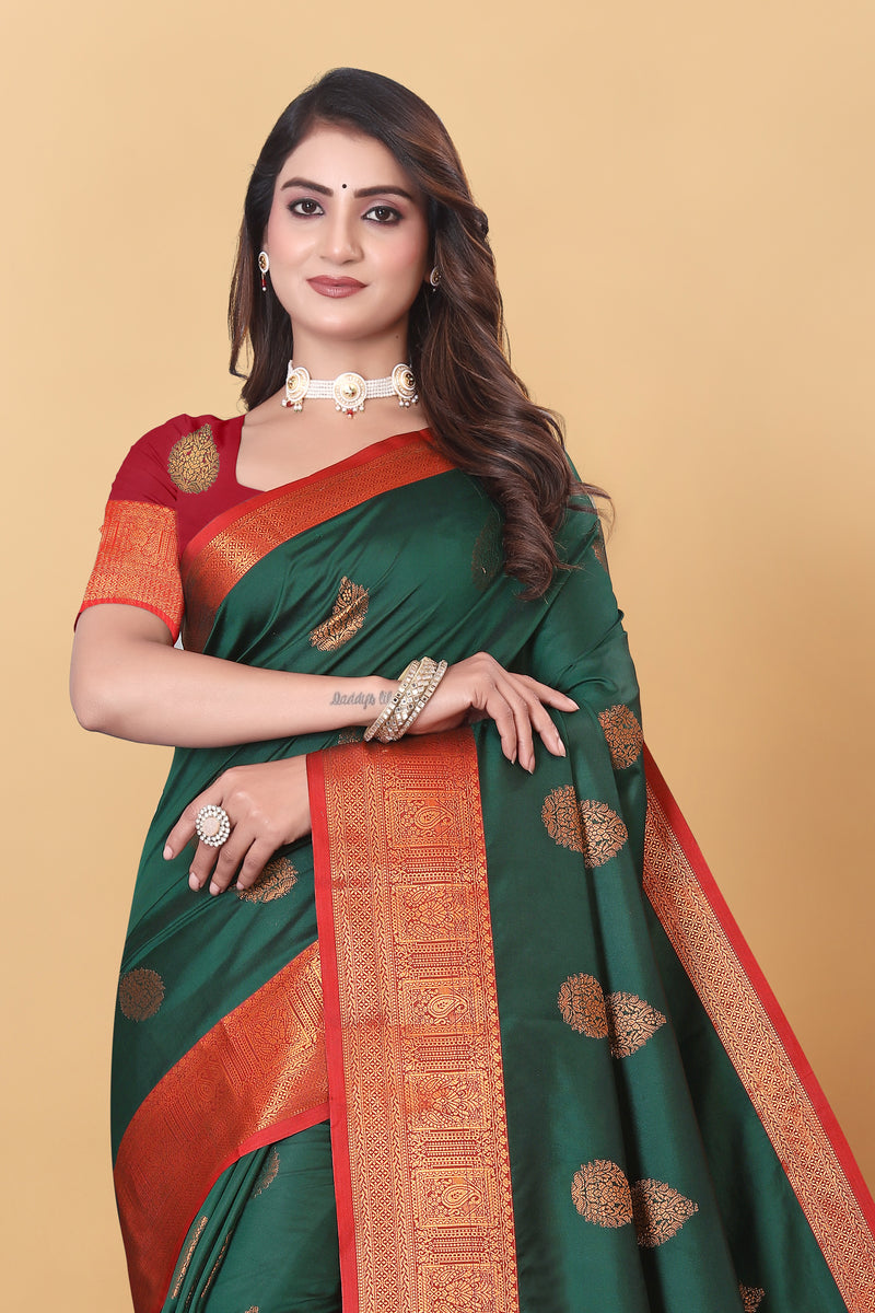 Lichi Copper Two Dark Green Banarasi Saree