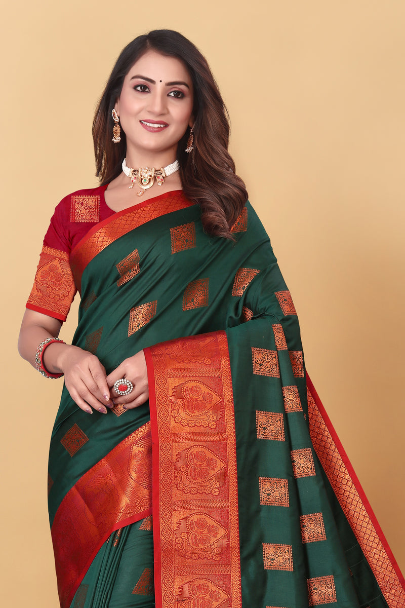 Lichi Copper Five Dark Green Banarasi Saree