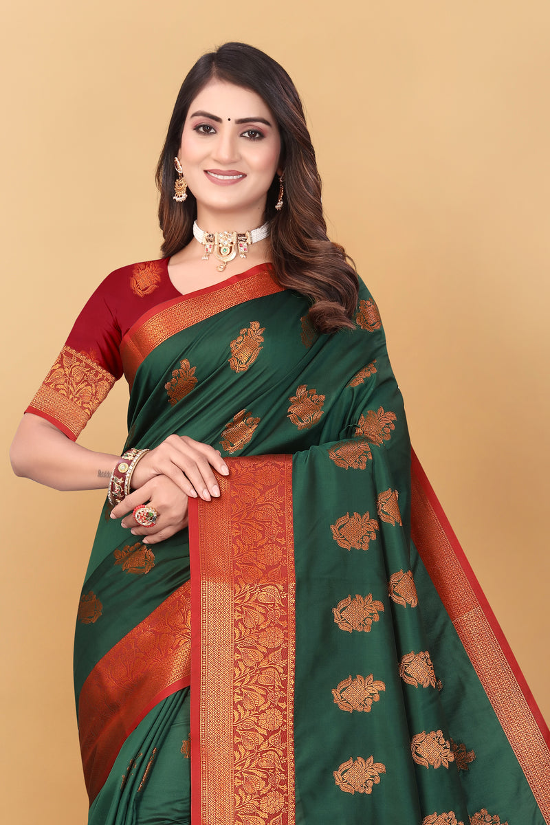 Lichi Copper Six Dark Green Banarasi Saree