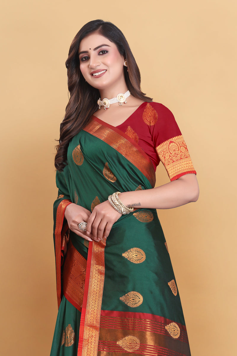 Lichi Copper Dark Green Banarasi Saree