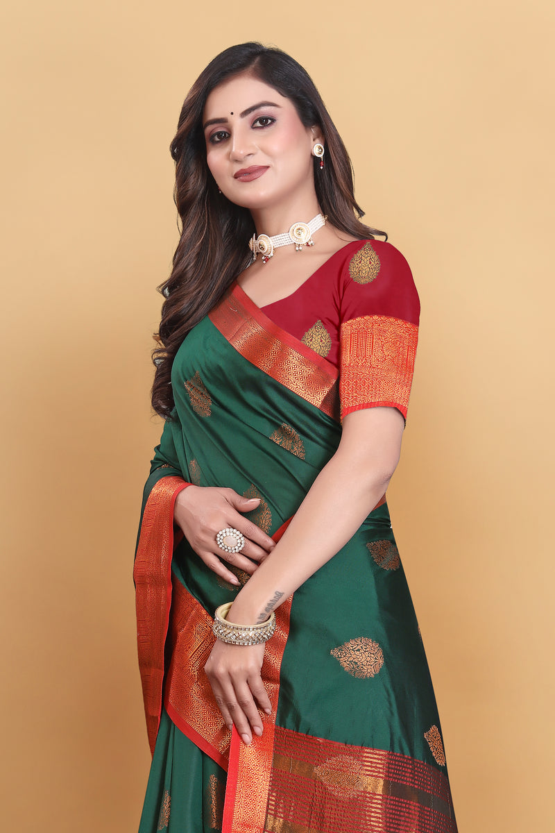 Lichi Copper Two Dark Green Banarasi Saree