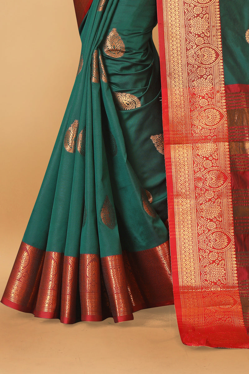 Lichi Copper Dark Green Banarasi Saree