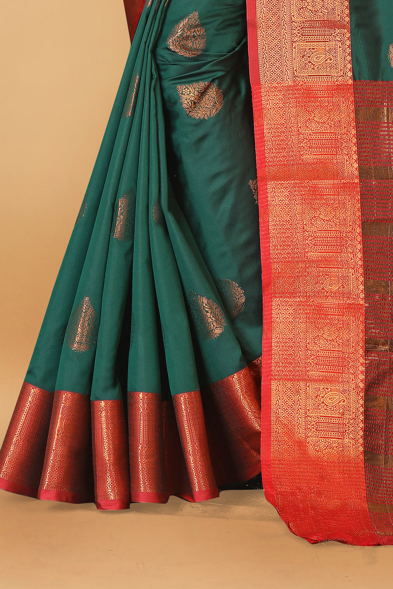 Lichi Copper Two Dark Green Banarasi Saree