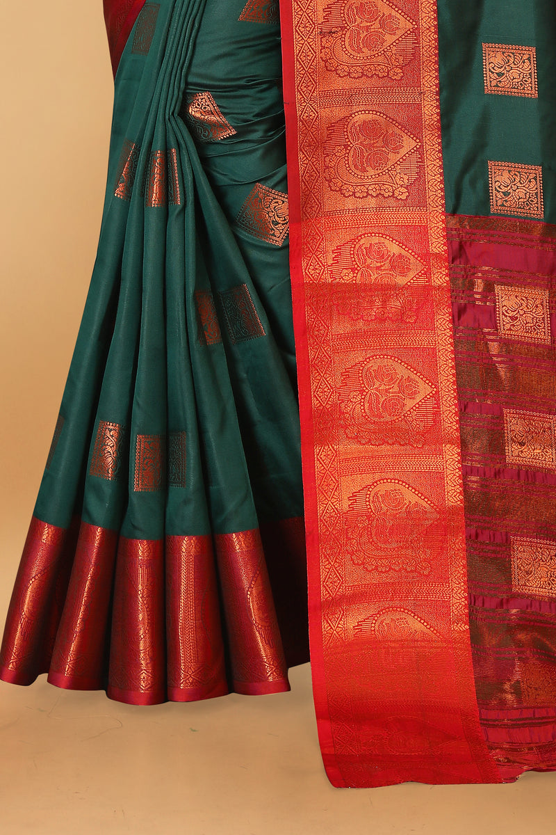 Lichi Copper Five Dark Green Banarasi Saree