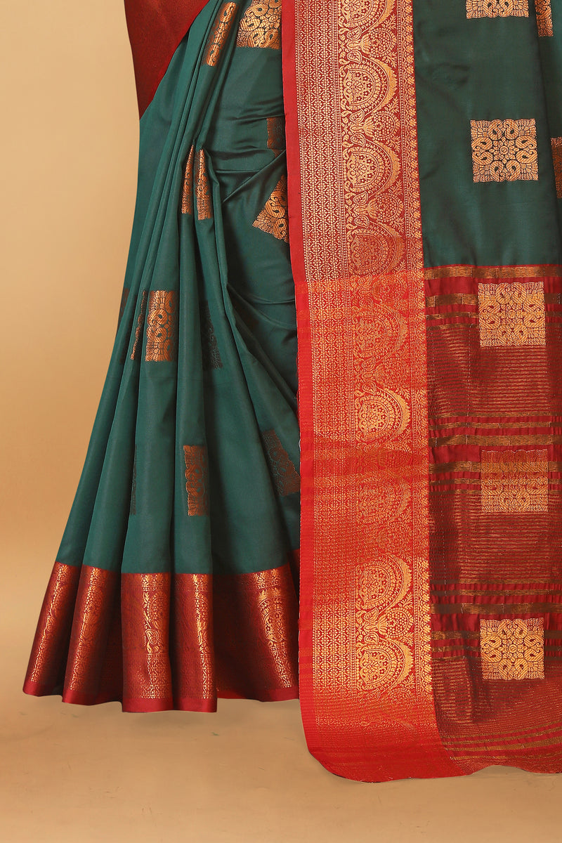 Lichi Copper Three Dark Green Banarasi Saree