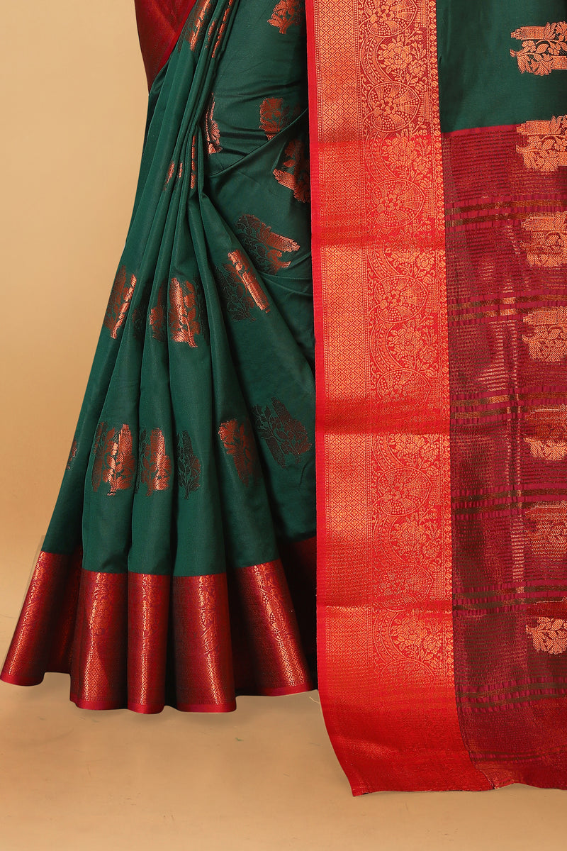 Lichi Copper Four Dark Green Banarasi Saree