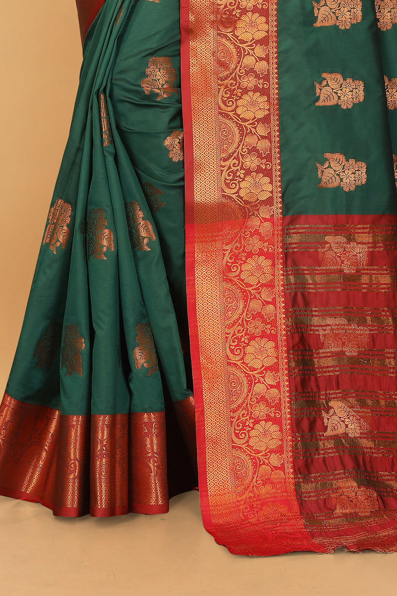 Lichi Copper Seven Dark Green Banarasi Saree