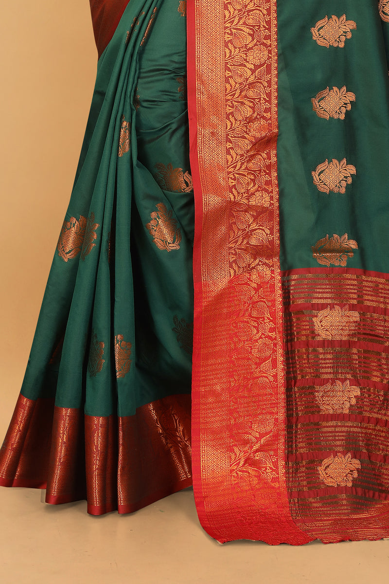 Lichi Copper Six Dark Green Banarasi Saree