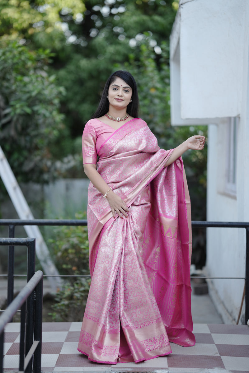 Royal Weaves of Dharmavaram Silk Saree Pink