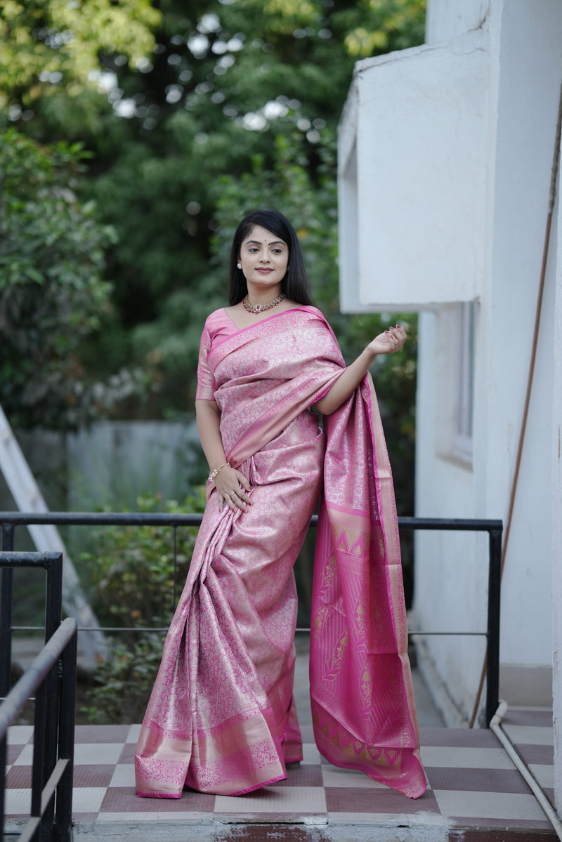 Royal Weaves of Dharmavaram Silk Saree Pink