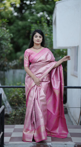 Royal Weaves of Dharmavaram Silk Saree Pink