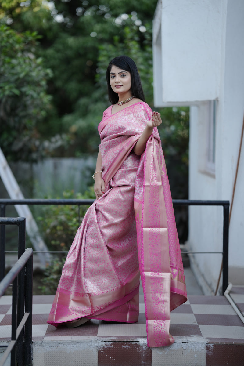 Royal Weaves of Dharmavaram Silk Saree Pink