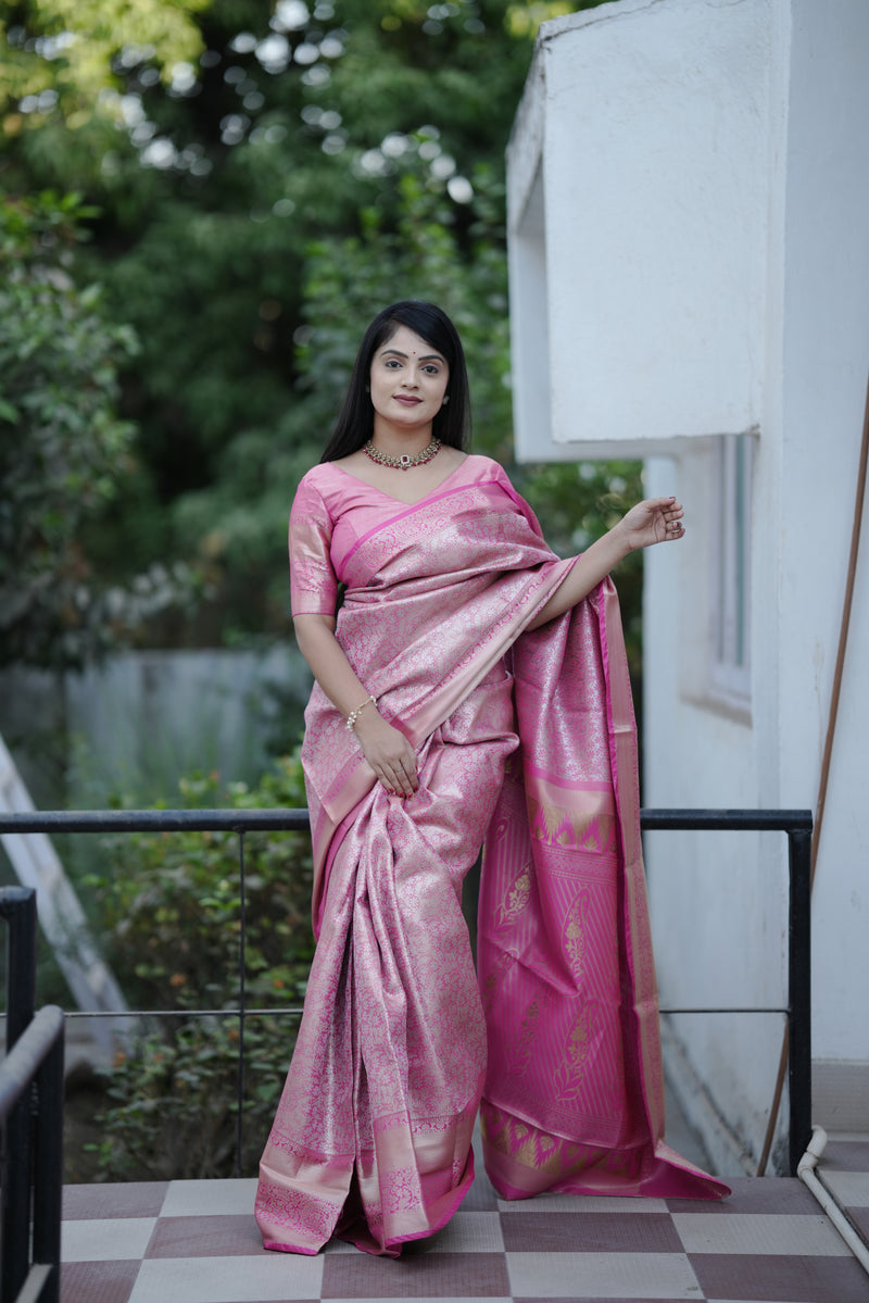 Royal Weaves of Dharmavaram Silk Saree Pink