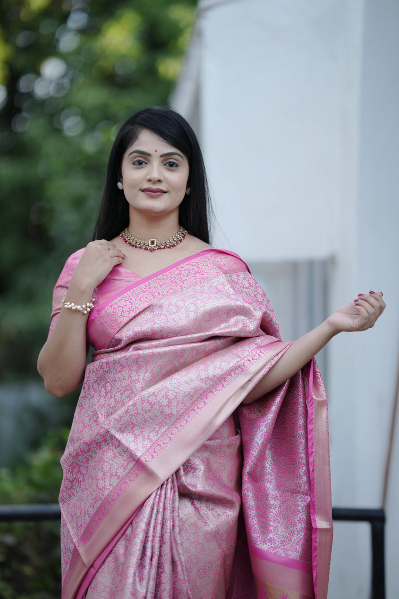 Royal Weaves of Dharmavaram Silk Saree Pink