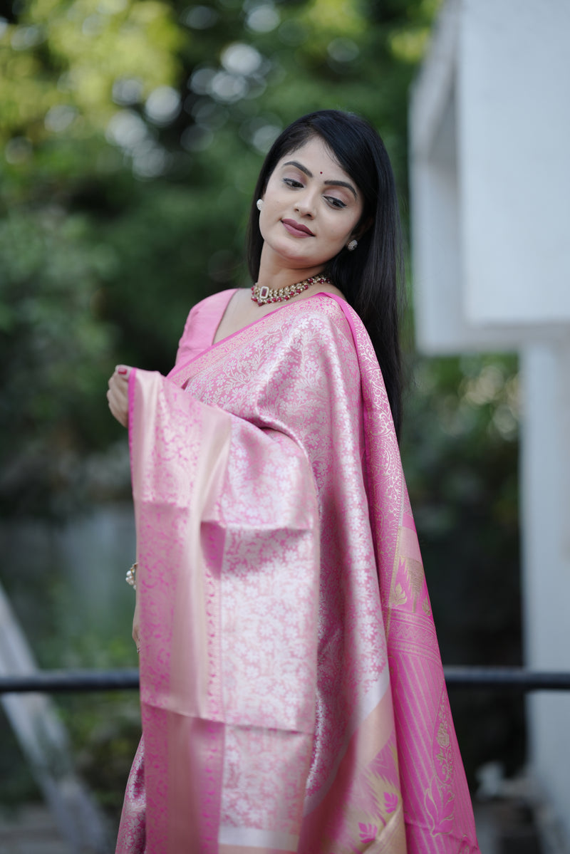 Royal Weaves of Dharmavaram Silk Saree Pink