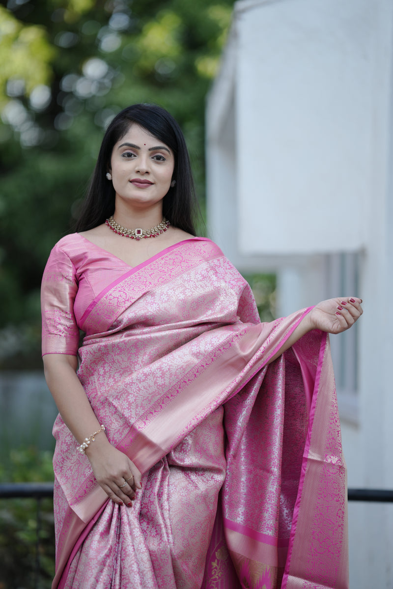 Royal Weaves of Dharmavaram Silk Saree Pink