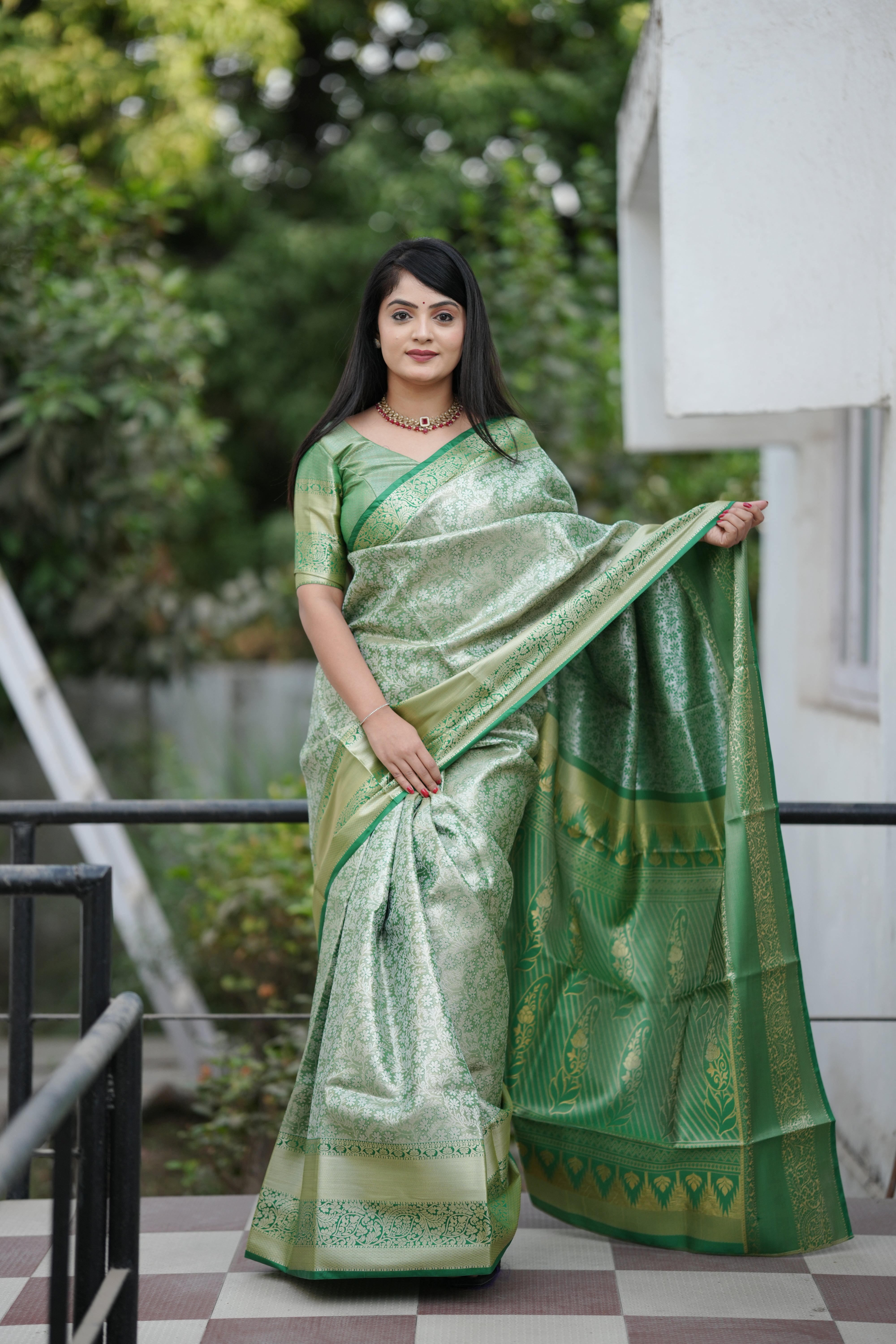 Royal Weaves of Dharmavaram Silk Saree Green