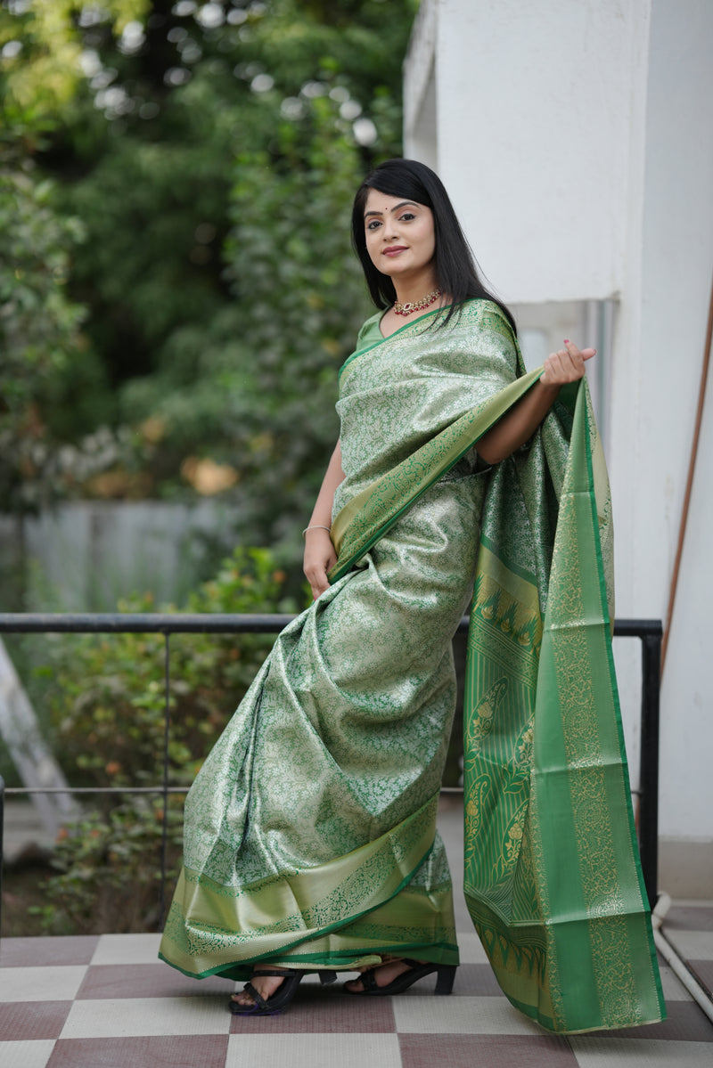Royal Weaves of Dharmavaram Silk Saree Green