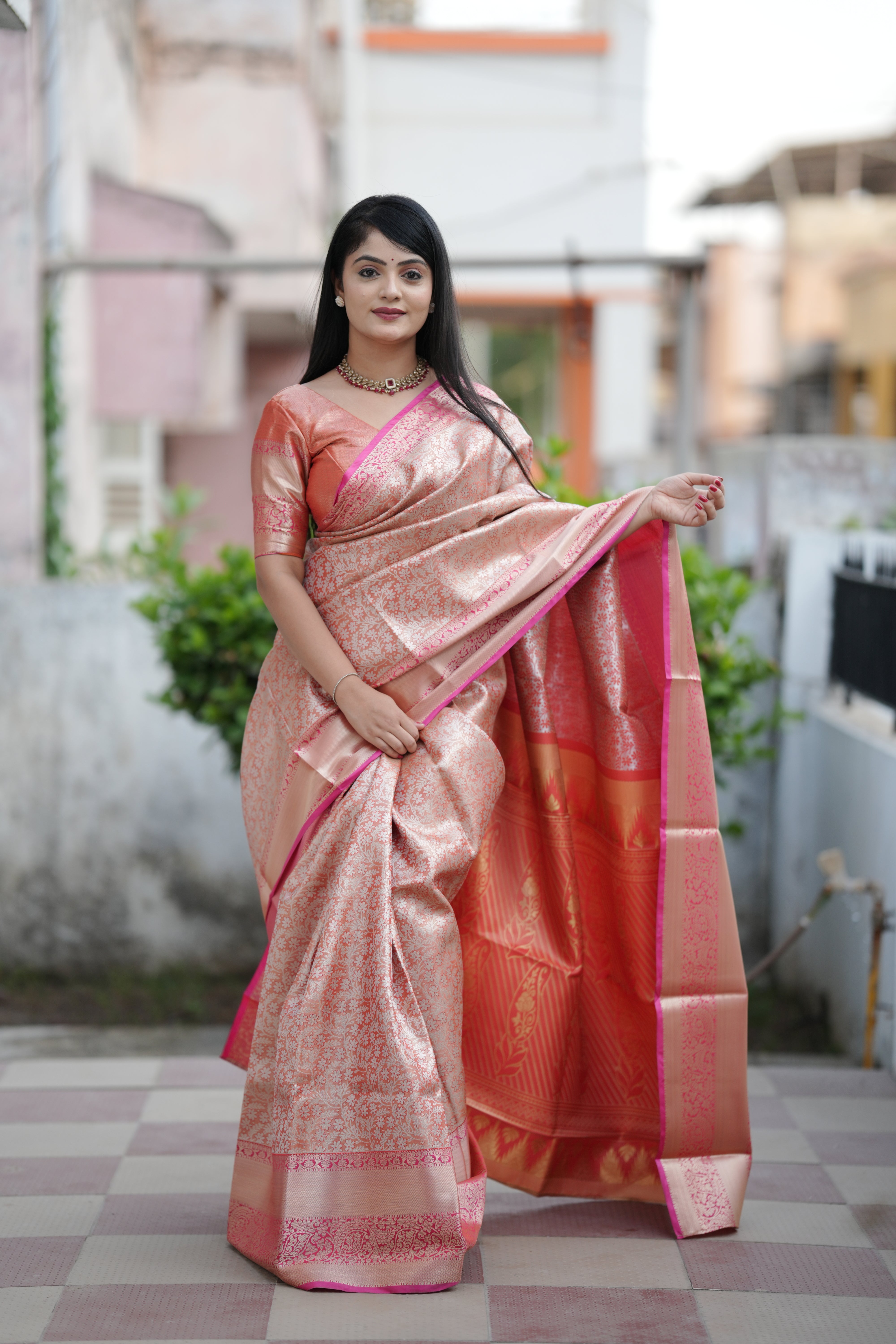 Royal Weaves of Dharmavaram Silk Saree Orange