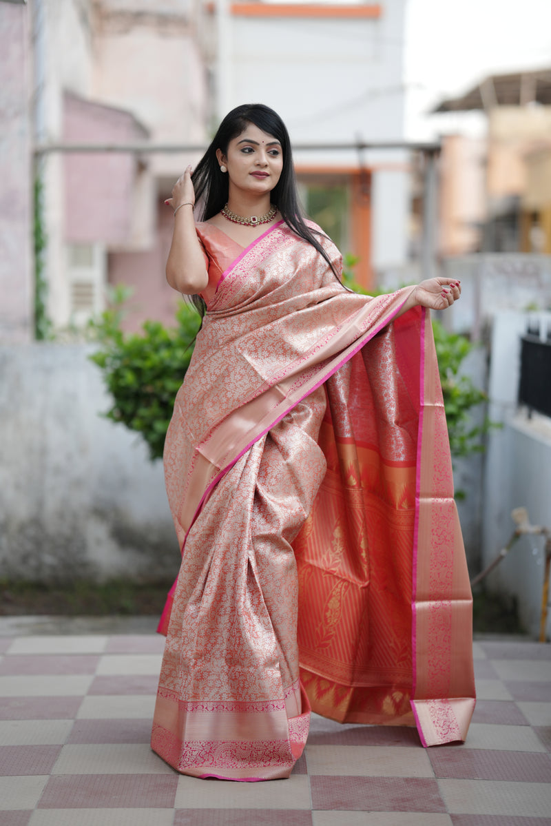 Royal Weaves of Dharmavaram Silk Saree Orange