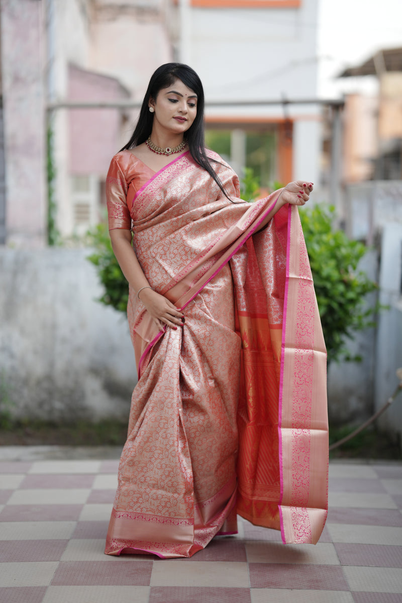 Royal Weaves of Dharmavaram Silk Saree Orange