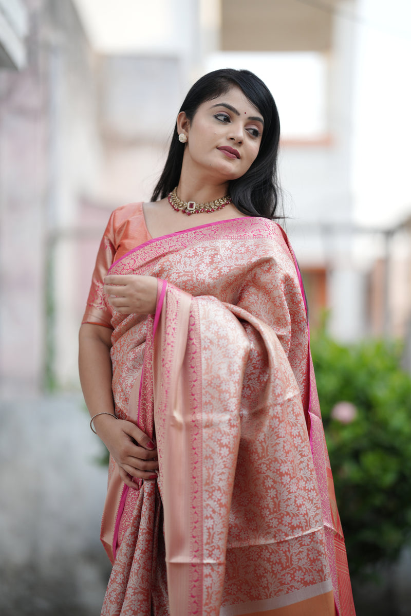Royal Weaves of Dharmavaram Silk Saree Orange