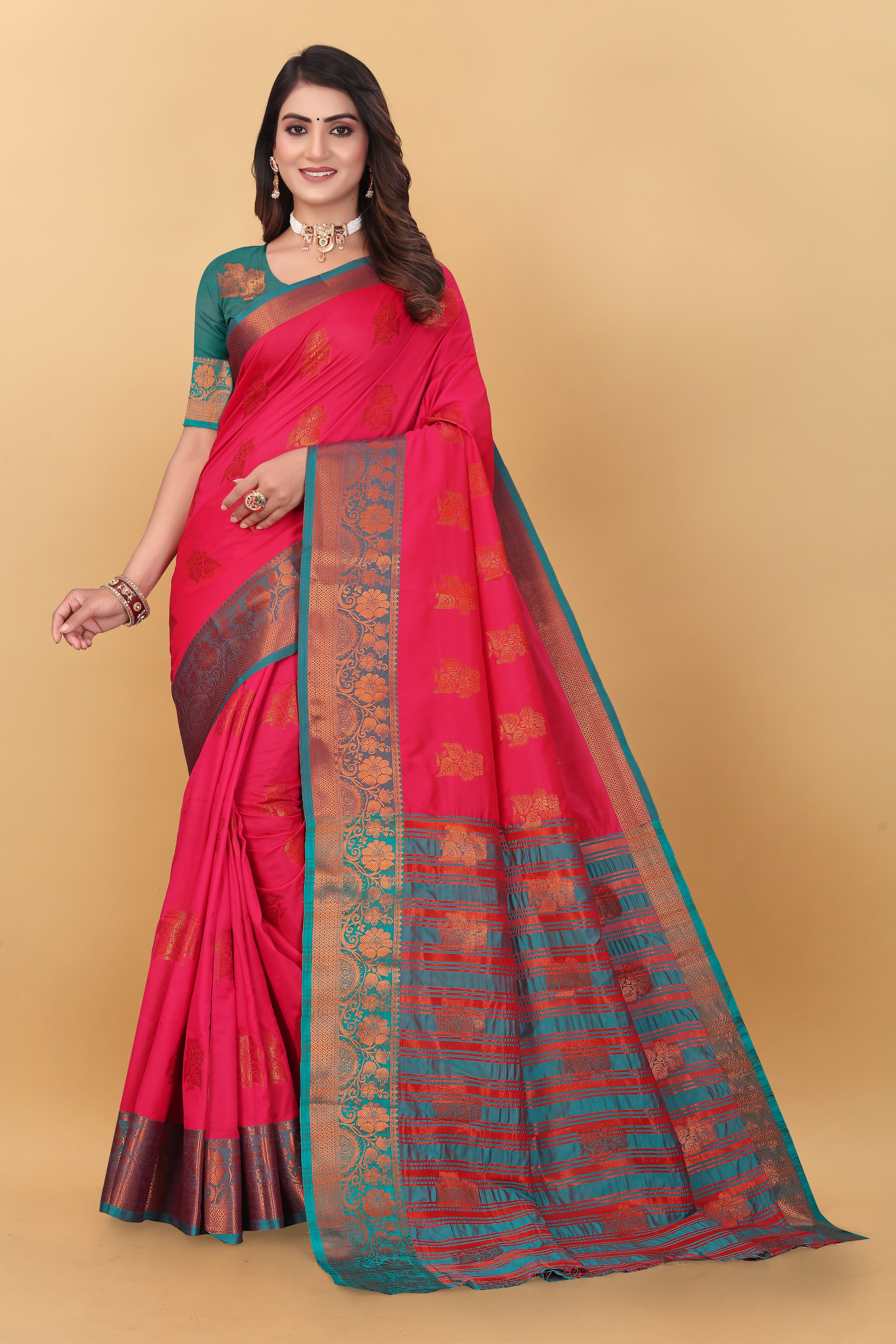 Lichi Copper Seven Gajari Banarasi Saree