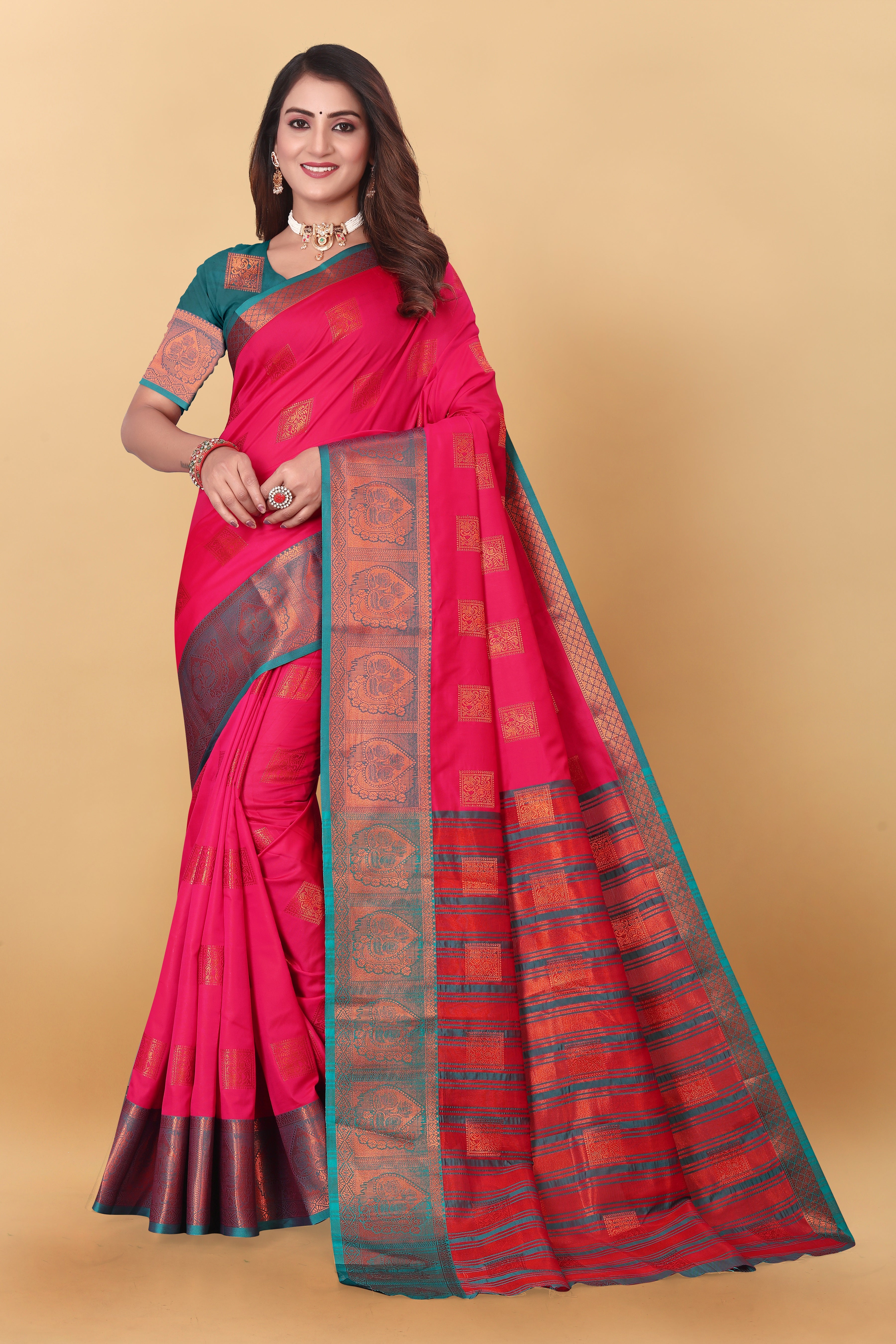 Lichi Copper Five Gajari Banarasi Saree