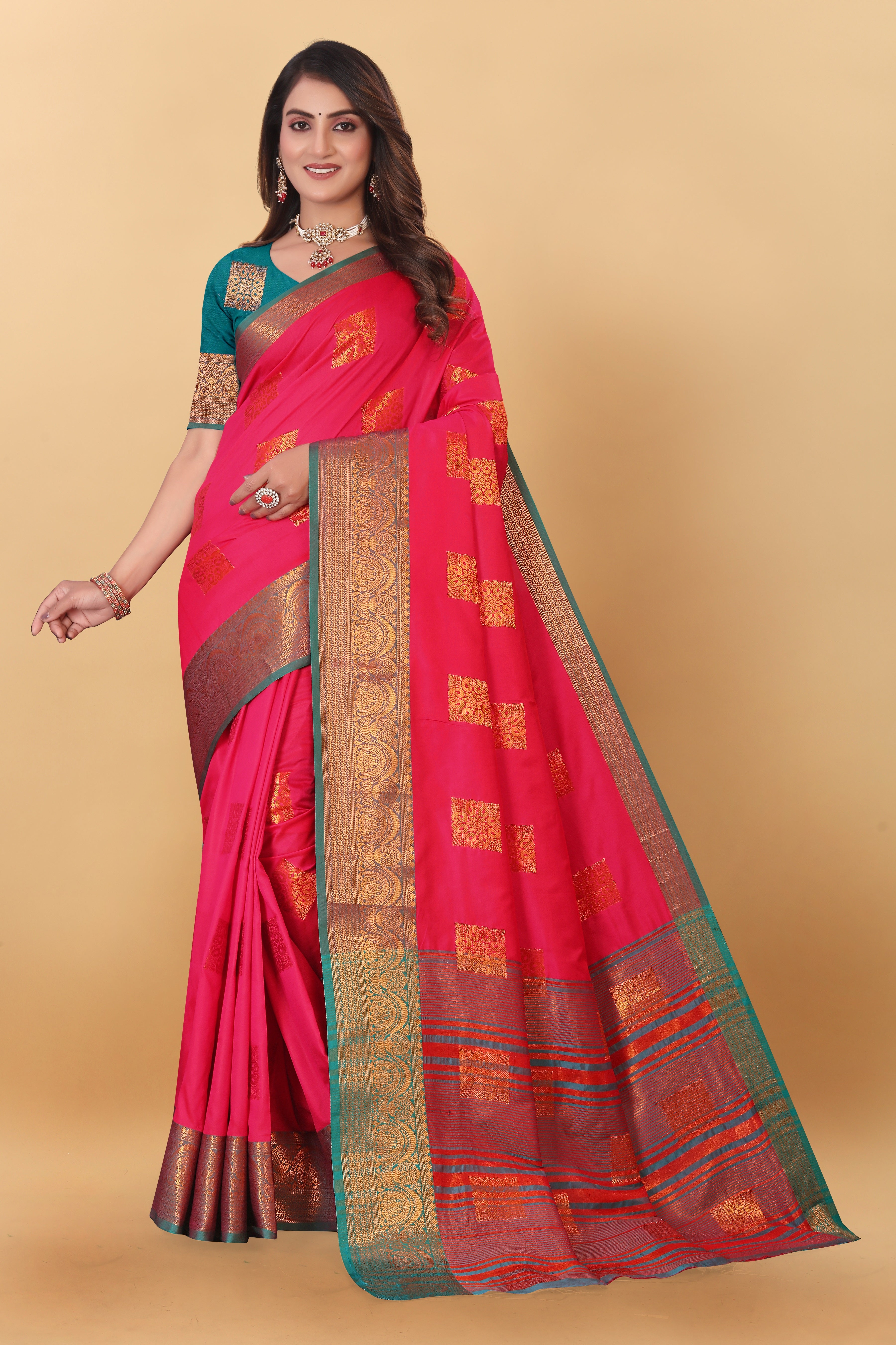 Lichi Copper Three Gajari Banarasi Saree