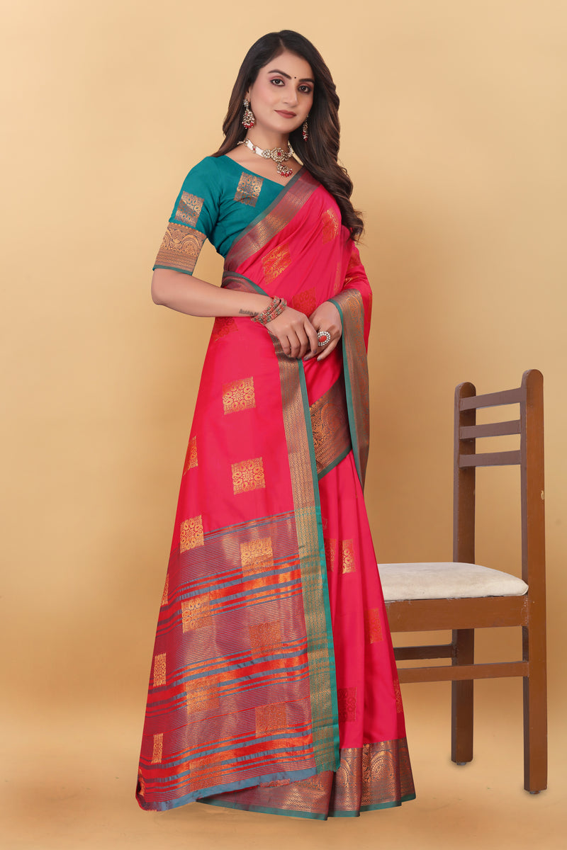 Lichi Copper Three Gajari Banarasi Saree