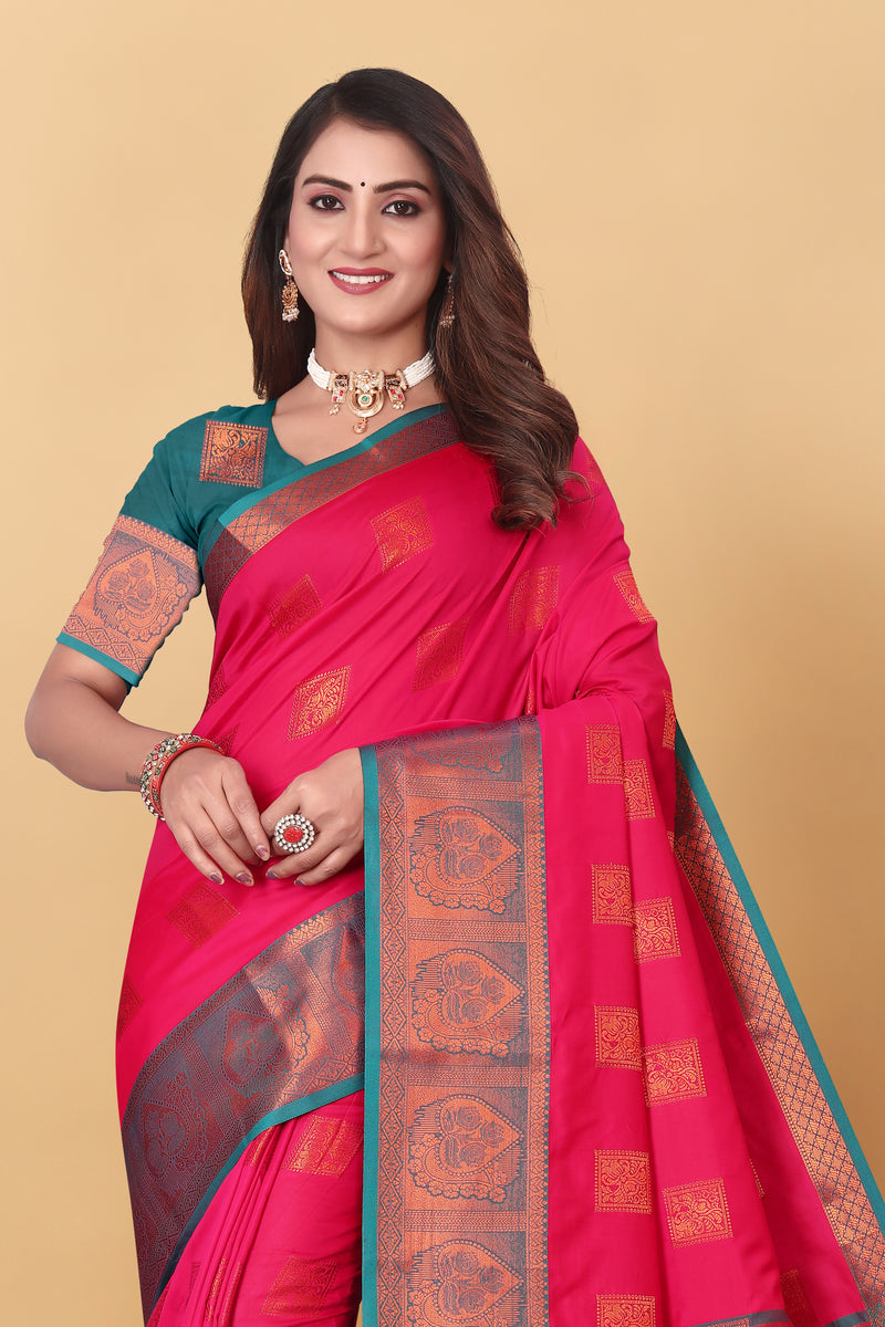 Lichi Copper Five Gajari Banarasi Saree