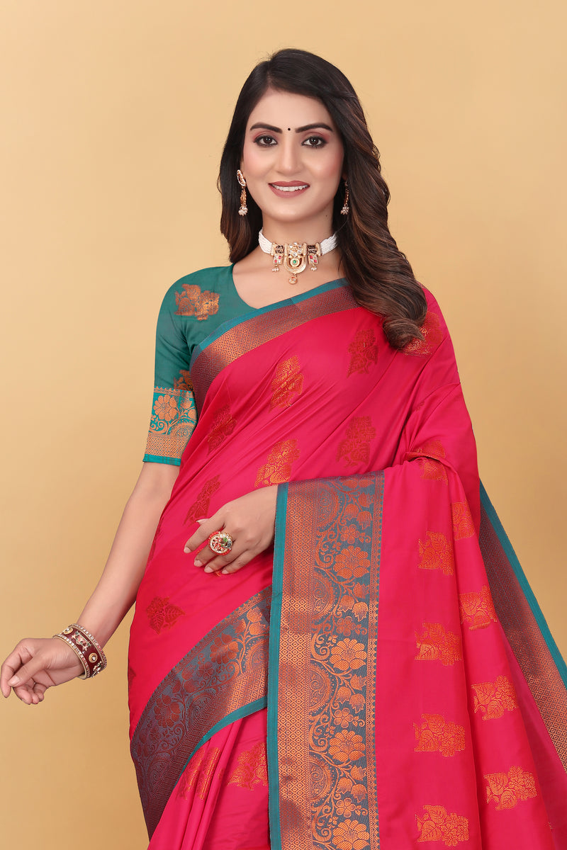 Lichi Copper Seven Gajari Banarasi Saree