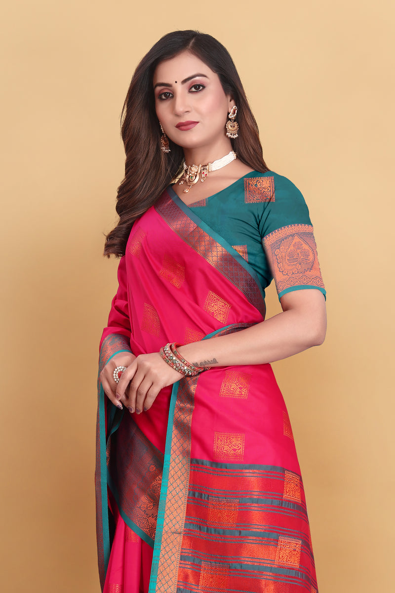 Lichi Copper Five Gajari Banarasi Saree