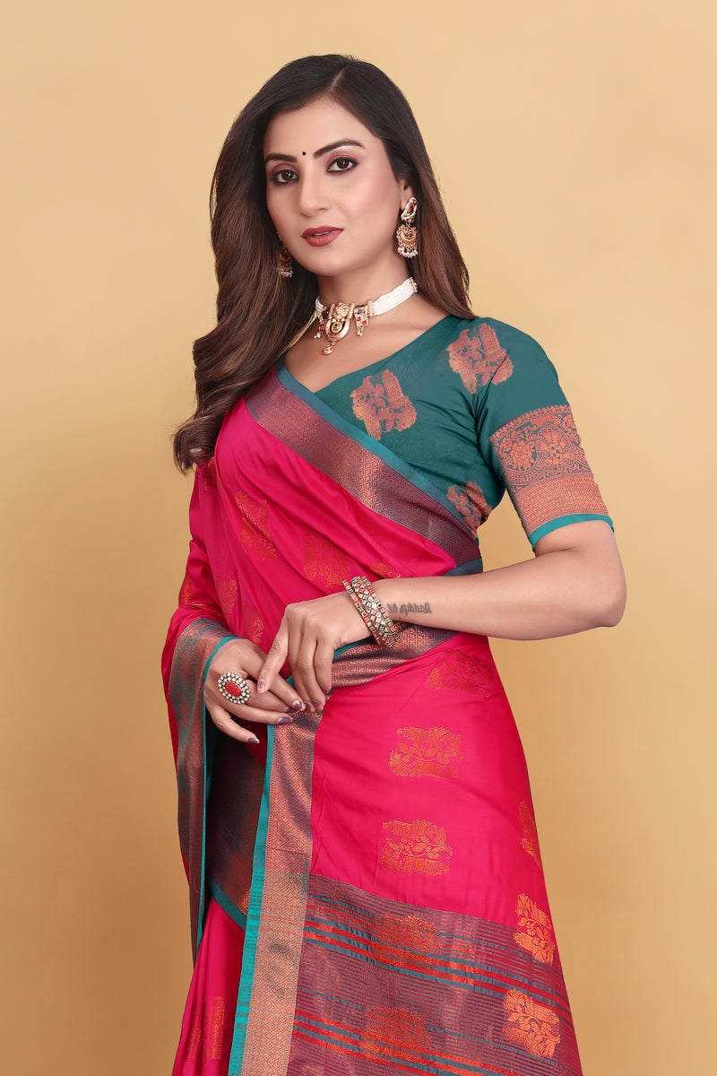 Lichi Copper Four Gajari Banarasi Saree