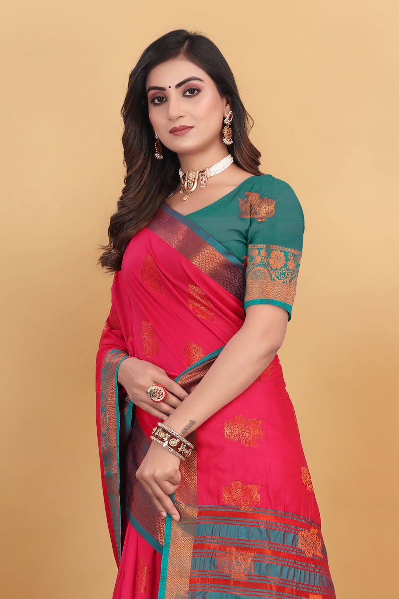 Lichi Copper Seven Gajari Banarasi Saree