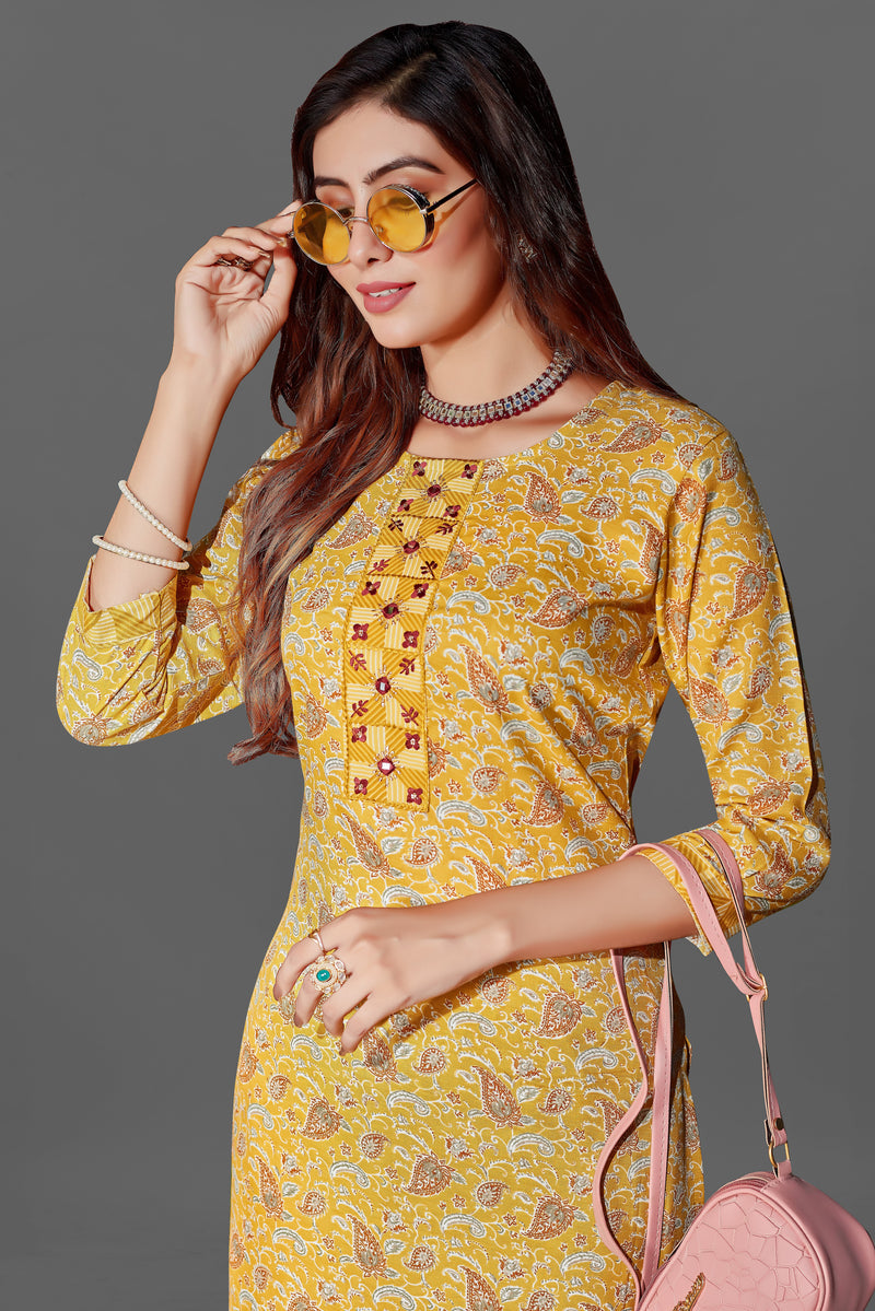 Cotton Blend Mustard Kurta Set