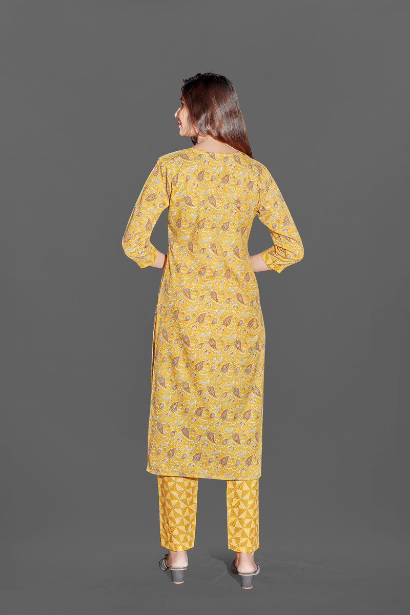 Cotton Blend Mustard Kurta Set