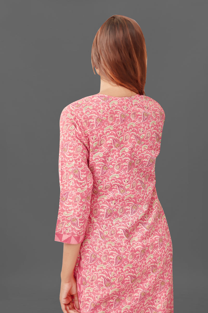Cotton Blend Pink Kurta Set