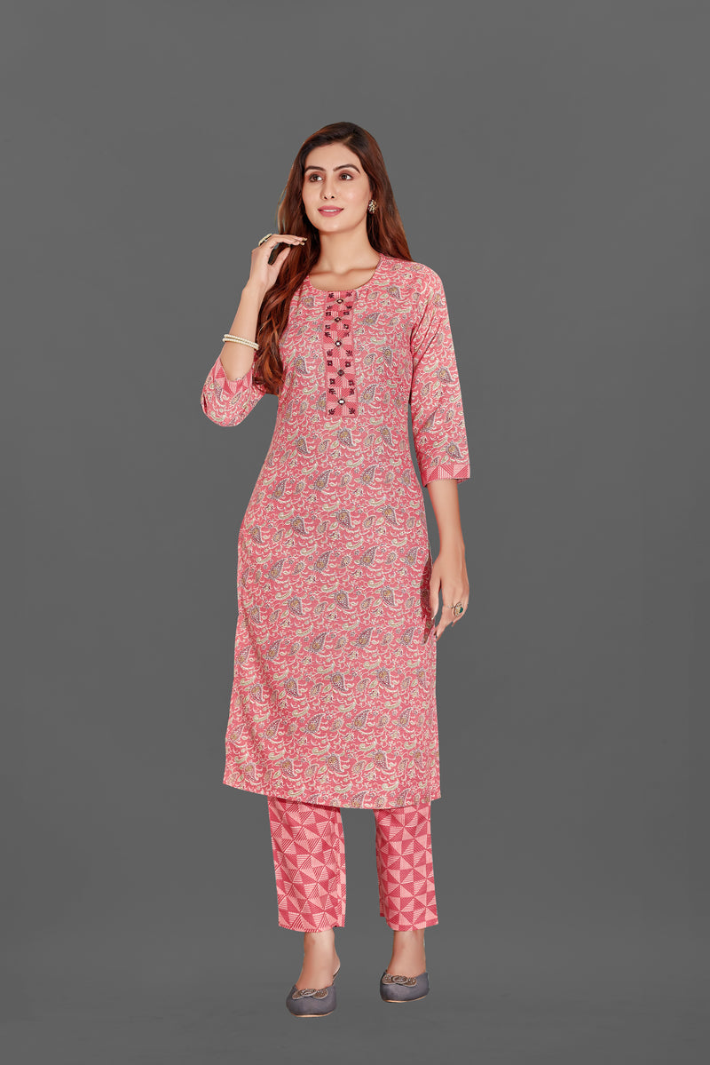 Cotton Blend Pink Kurta Set