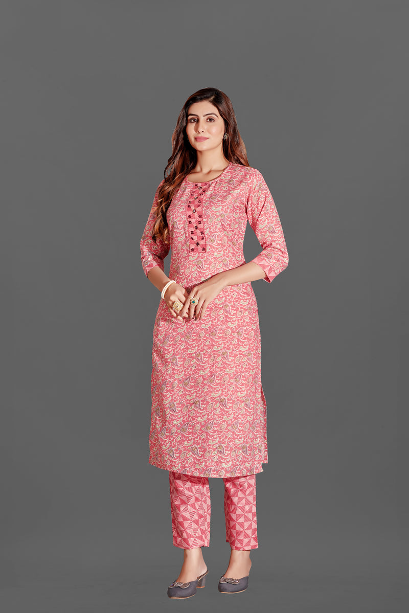 Cotton Blend Pink Kurta Set