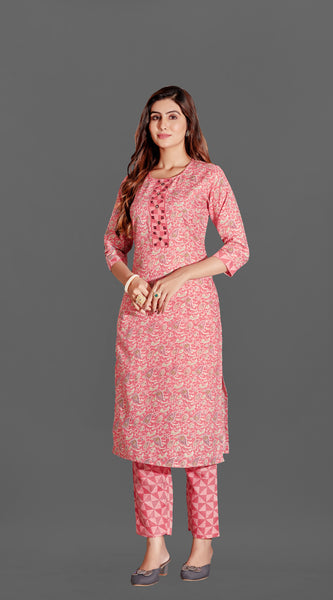 Cotton Blend Pink Kurta Set