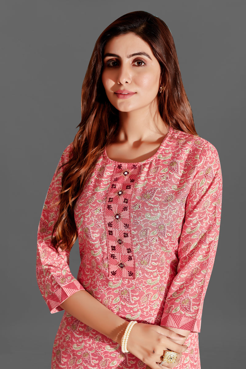 Cotton Blend Pink Kurta Set