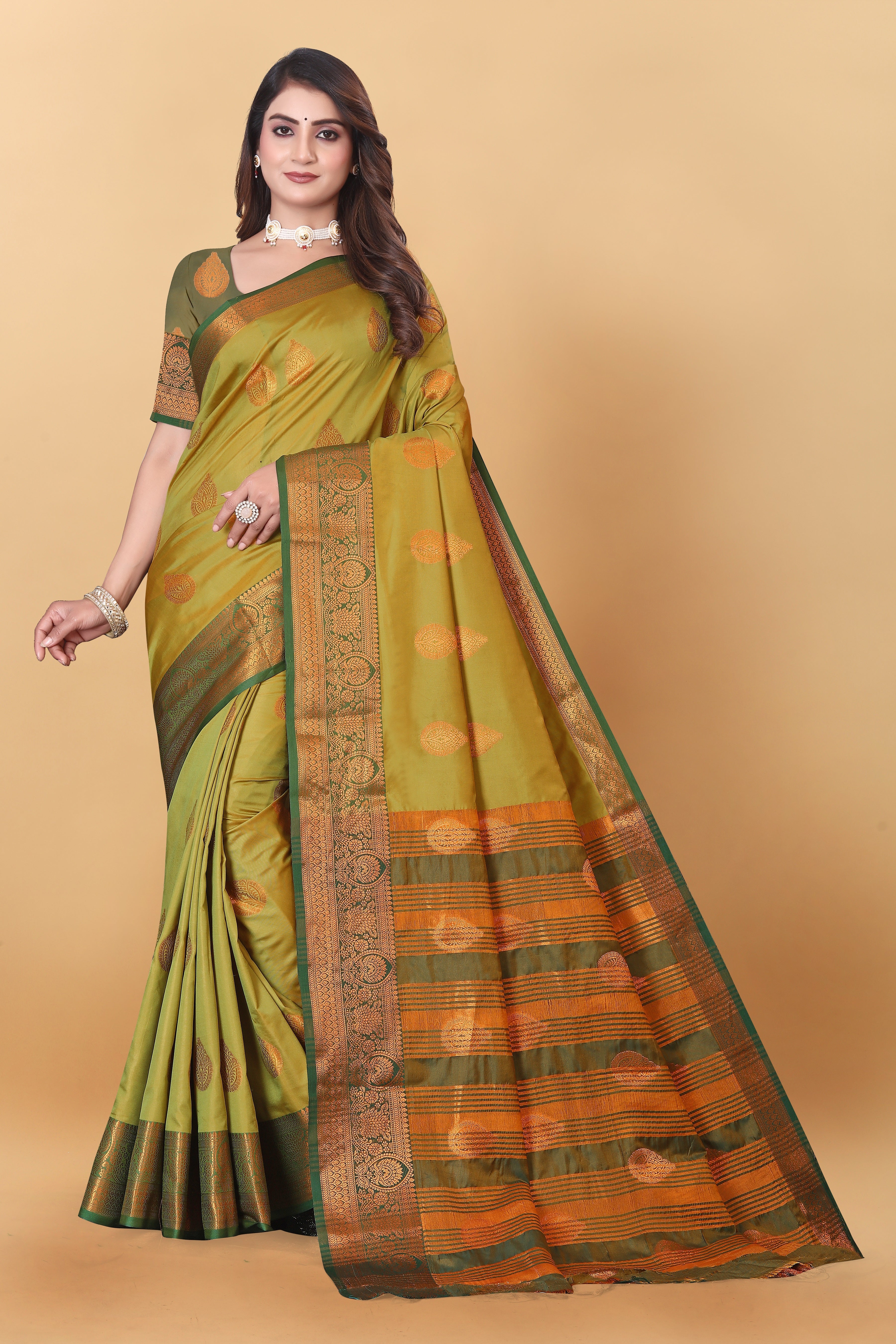 Lichi Copper Mehendi Banarasi Saree