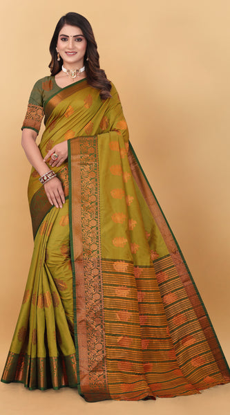 Lichi Copper Six Mehendi Banarasi Saree