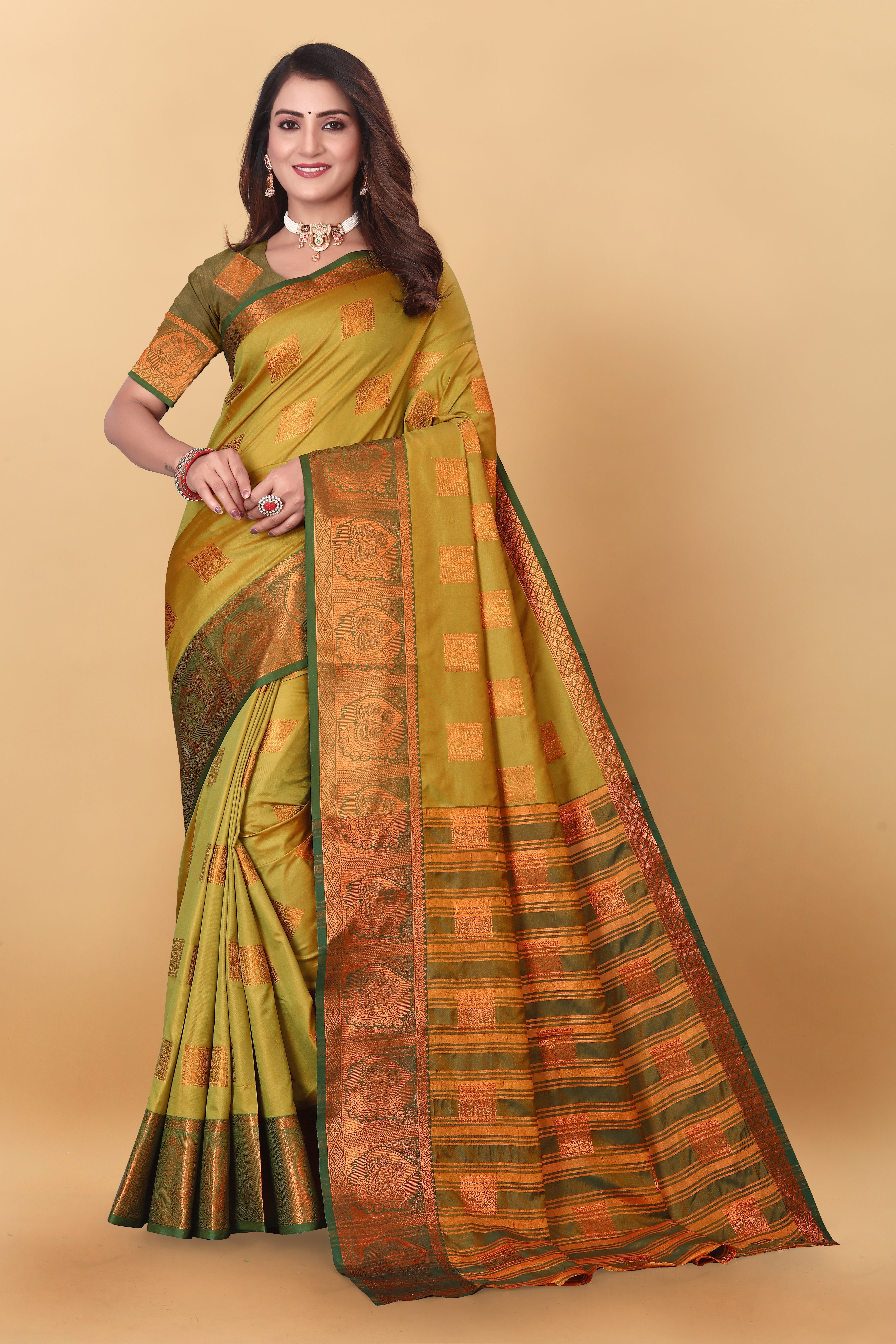 Lichi Copper Five Mehendi Banarasi Saree