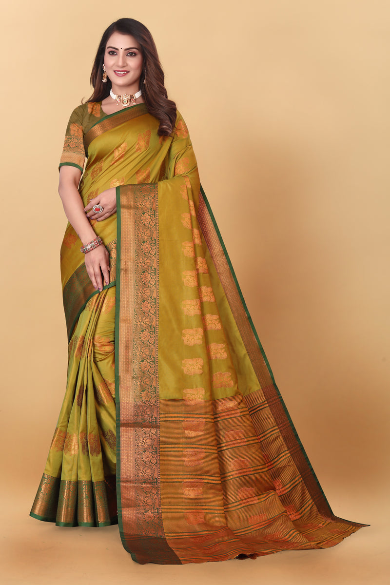 Lichi Copper Four Mehendi Banarasi Saree
