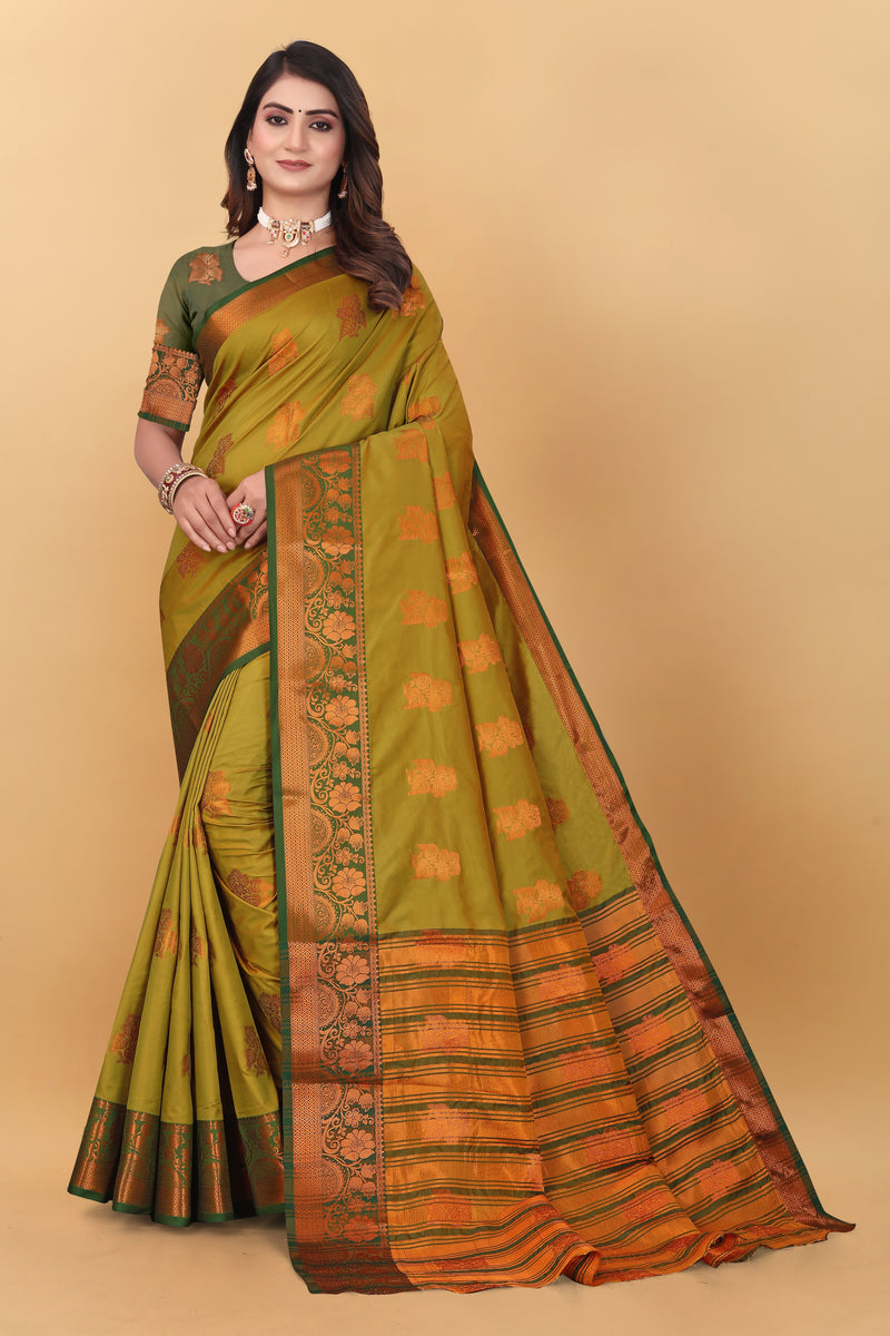 Lichi Copper Seven Mehendi Banarasi Saree